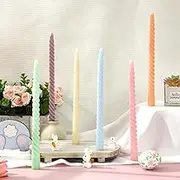 Whaline 6Pcs 10 Inch Candy Color Spiral Taper Candles Pastel Easter Dripless Twisted Wax Candles Long Unscented Candle Sticks for Wedding Birthday Party Home Dining Table Decor