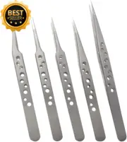 Stainless Steel Precision Tweezers Set, 5 Pcs for Electronics & Crafting