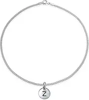 Tiny Minimalist Personalized ABC Round Disc Block Letter Alphabet A-Z Initial Anklet For Teen For Women .925 Sterling Silver 9 10 Inch