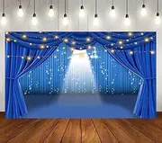 PHMOJEN 18x10ft Stage Spotlight Royal Blue Curtain Theater Backdrop Music Concert Theme Photography Backdrops Blue Backdrop Curtain for Bday Newborn Wedding Anniversary Vinyl Party Decor BJLSPH1479