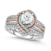 1.5 CT. T.W. Natural Diamond Bypass Marquise Frame Bridal Engagement Ring Set in Solid 14K Two-Tone Gold