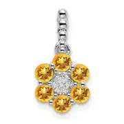 14k White Gold Citrine and Real Diamond Floral Pendant
