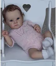 LKBOBIR Simulation Reborn Baby 55 cm 22 Inch Reborn Baby Girl Soft Silicone Vinyl Handmade Reborn Baby Lifelike Realistic Looking Baby Doll, Pink Knitted Dress, Long Reborn Dolls