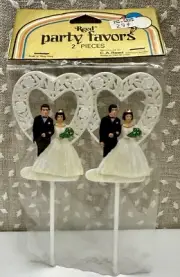 Vintage Reed Set Of 2 Bride And Groom Cupcake/ Cake Topper