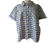 Tommy Hilfiger Womens Plus Size Cotton Plaid Button Up Shirt, 0X, Surf/Multi