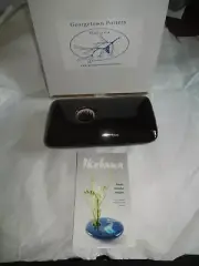 Georgetown Pottery IKEBANA Black Shiny Rectangular Footed Flower Vase-NEW in box