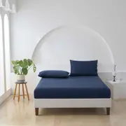 ESSN 500TC Cotton Sateen Fitted Sheet Set Navy (Single, King Single, Double, Queen, King)