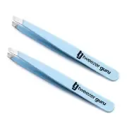 Tweezer Guru Tweezers for Women - 2pc Slant Pointed Precision Tweezers for Ey...