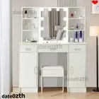 Makeup Vanity Desk with Stool, Dressing Table Mirror Shelves Drawers & Cabinets