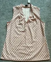 Ann Taylor Factory Pink w/ Blk Dot Stripe Stretch Sleeveless Blouse Medium New!