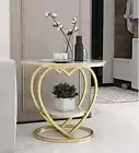 Heart Shape Side Table with White Marble Look Top and Gold Petal Design