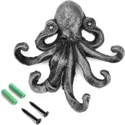 6 Inch Cast Iron Octopus Decorative Coat Hook - Wall Mounted Nautical