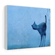 Black Cat on Blue Wall Photo Print on Canvas Gallery Wraps