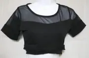 SOFFE JUNIOR SIZE M BLACK SHORT SLEEVE CROP TOP ACTIVE WEAR MESH TOP