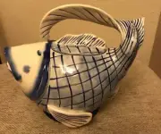 2017 Blue Sky Blue And White Fish Teapot, Very Unique Conversation Starter