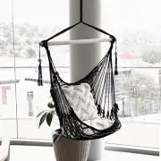 New Ivory & Deene Black Beaded Salvador Hanging Hammock Chair Handmade Macrame