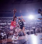 Julius Erving in action drives to the basket during game at Madiso- Old Photo