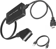 PKOUVOO Scart to HDMI Adapter Scart hdmi Adapter with SCART-HDMI Cable Video Audio Converter HD 1080P with USB Power Cable for HDTV STB VHS Xbox PS3 Sky DVD Blu-ray etc.