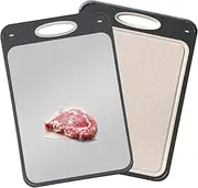 SsnDdm Double-Sided Cutting Board for Kitchen - 304 Stainless Steel & Wheat Straw PP, 14’’×9.6’’, Easy to Clean, Perfect for Separating Fruits/Vegetables and Meat