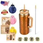 Sleek 64 Oz Insulated Tumbler - Double Wall Travel Mug with Handle & Two Straws