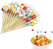 100PCS Colorful Heart-Shaped Fruit Sticks,4.7-Inch Cocktail Dessert Sandwich Skewers, Party Appetizer Drink Supply,Wedding Skewers,Valentine's Day,Dessert,Deli,Party Snack Decoration（Chroma）