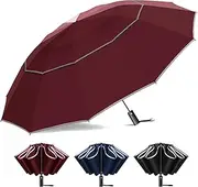 54 Inch Inverted Golf Umbrella for Rain, Automatic Windproof 12 Ribs Double Canopy Vented Reverse Folding Umbrella for Travel, UPF 50+ Compact Portable Upside Down Reflective Large Umbrellas