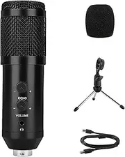 USB Condenser Microphone Prof ional Computer PC Microphone Cardioid Metal Mic Kit Support Volume Reverbe ion Adjustment Function Noise C ling Plug and Play for Singing Recording Video Black One Size