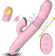 Thrusting Rabbit Vibrator, G Spot Clitoral Vibrator Rechargeable Realistic Auto Heating Warming Sex Toys for Women Silicone Telescopic Dildo Vibrator Multi-Speed Thrusting