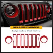 ABS Headlight Turn Light Circle & Grille Insert Cover Trim For Jeep 2018-2022