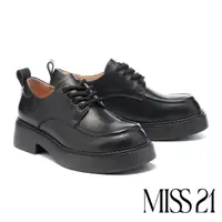 在飛比找momo購物網優惠-【MISS 21】極簡個性純色綁帶全真皮大頭厚底鞋(黑)