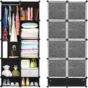 Coat Stand Wardrobe for Hanging Clothes Combination Cabinet Modular Cupboard for Space-Saving Ideal Storage Organiser Cube for Books Toys Modular Storage Organiser Space Saving Armoire