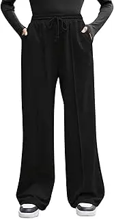 [Cozyease] Girl's Wide Leg Sweatpants Elastic Waist Drawstring Straight Leg Baggy Jogger Pants with Pocket