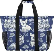 [sanluoli] Totes Foldable Beach Totes Bags Sandproof with Handles Travel Laundry Bag, Cute Blue Blue Porcelain Dog, 1 size