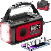 44400mWh/12000mAh Emergency Weather Radio, Hand Crank Radio Solar Radio Portable