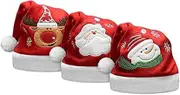 Christmas Hat, Santa Hat for Adults Kids,Xmas Holiday Hat for Christmas Festive Party (3 Pack)