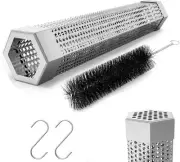 Hexagon Pellet Smoker Tube,12 inch Stainless Tube +Hooks +Cleaning brush
