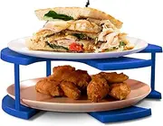 DoubleWave 2-in-1, 2-Tiered Sturdy Microwave Plate Stacker Heats Two Plates at Once (Blue)