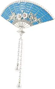 CATIEBYE Chic Ponytail Holder Chinese Fan Clip Pearl Tassel Barrette Hair Accessory for Women Elegant and Stylish
