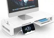 Desk Monitor Stand with Drawer, Width Adjustable Monitor Riser with Storage,Laptop and Computer Screen Shelf Organizer with USB3.0 Data Port and TYPE-C Charging Port
