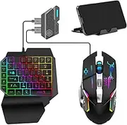 1 Handed Membrane gami-ng Keyboard - 5.0 Keyboard with Rainbow Backlit | 35 Keys Game Controller Keyboard with mous-e and Adapter for Mobile Game No Need to Drive, Plug and Devices Smartphone/Tablet