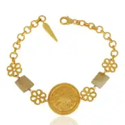 Queen Face Disc Flower Tag Charm Round Link Chain Drilled Golden Rutile Bracelet