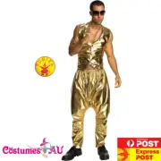 Mens 80s Gold Rap Hip Hop Retro Rapper Costume 90s 1980s Parachute Pants Vest