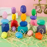 20PCS Wooden Balancing Stacking Stones Rocks, Balancing Building Blocks Colored Stones Stacking Game Rock Blocks Toy, Preschool Learning Educational Puzzle Toys for Kids
