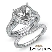 Heart Halo Diamond Semi Mount Engagement Ring Bridal Set 14k Gold White 1.80Ctw.