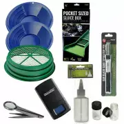 10pc Blue 1/2" Large Gold Classifier Screen & Gold Pan Panning Kit Mini Sluice