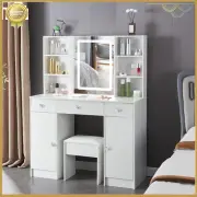 Large Dressing Table Stool w/ LED Lighted Makeup Mirror Vanity Desk Cabinet Wood