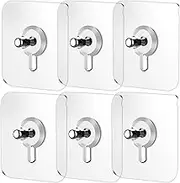 Reusable Adhesive Picture Hangers, 6Pcs 2.4x2.4 Transparent Drill-Free Adhesive Hooks, Waterproof Stick-On Hooks for Hanging Pictures, Kitchen, Bathroom