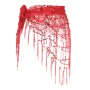 Belly Dance Hip Scarf Sequin Triangle Wrap Skirts(Red)