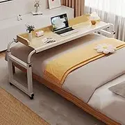 CUPKEE Overbed Table with Wheels, Mobile Bed Desk Adjustable Height&Length,Rolling Computer Desk with Baffle, Laptop Cart, for Home,Office and Hospital,B,140CM