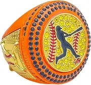 Discount Sports Rings, Softball Batter CHAMPION RING — Player Award, assorted colors and gemstones (Orange), Non-Precious Metal, Quartzite